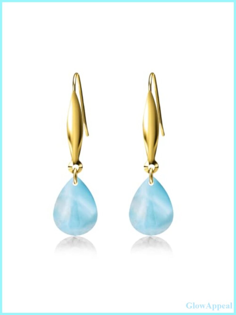 18K Gold Pear Larimar Dangle Earrings for Women Teardrop Gemstone